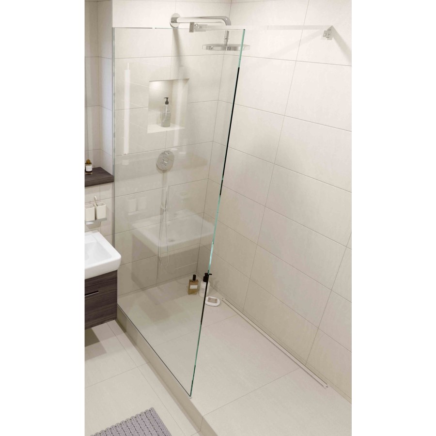 Frameless 700mm Chrome  Wet Room Shower Screen with Wall Support Bar  - Live Your Colour