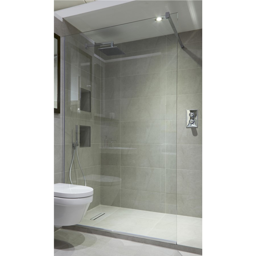 Frameless 745mm Chrome Wet Room Screen with Wall Support Arm - Live Your Colour