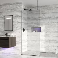 Wetroom Screen with Ceiling Bar 2000 x 800mm - 8mm Glass - Black
