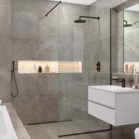 Wetroom Screen with Wall Bar 2000 x 1000mm - 8mm Glass - Black