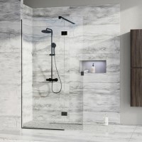 700 x 350mm Black Wet Room Screen with Pivot Return Panel - Live Your Colour