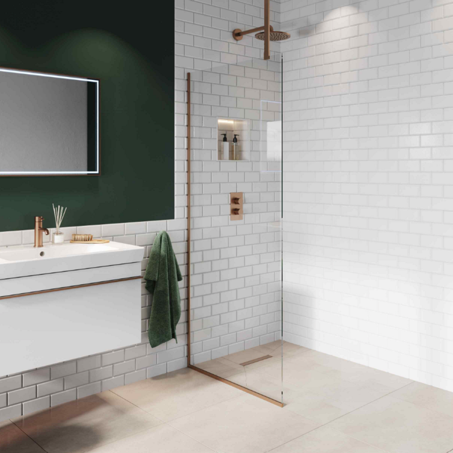 845mm Bronze Frameless Wet Room Shower Screen with Ceiling Support Bar - Live Your Colour