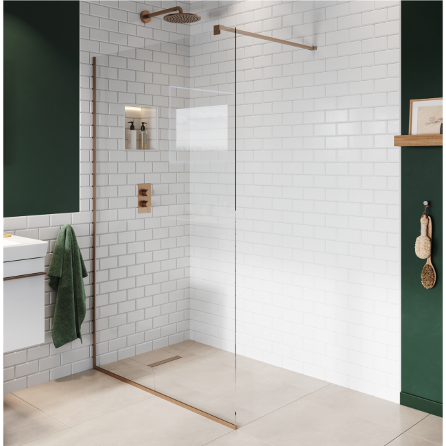 1000mm Bronze Frameless Wet Room Shower Screen with Wall Support Bar - Live Your Colour