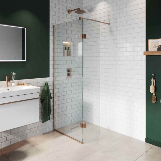 900mm Bronze Frameless Wet Room Screen with 350mm Hinged Flipper Panel - Live Your Colour