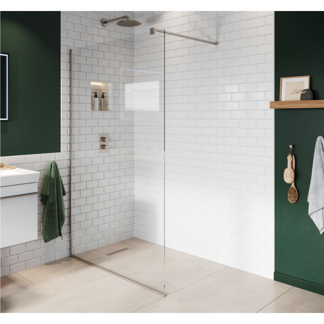 700mm Nickel Frameless Wet Room Shower Screen with Wall Support Bar - Live Your Colour