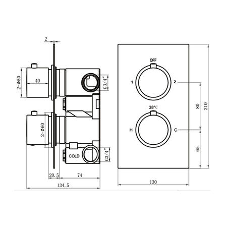 Black Twin Outlet Round Thermostatic Shower Valve