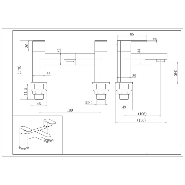 Chrome Bath and Basin Tap Set - Como