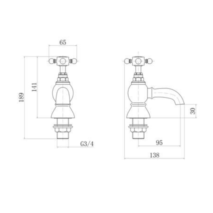 Chrome Bath Pillar Taps - Oxford