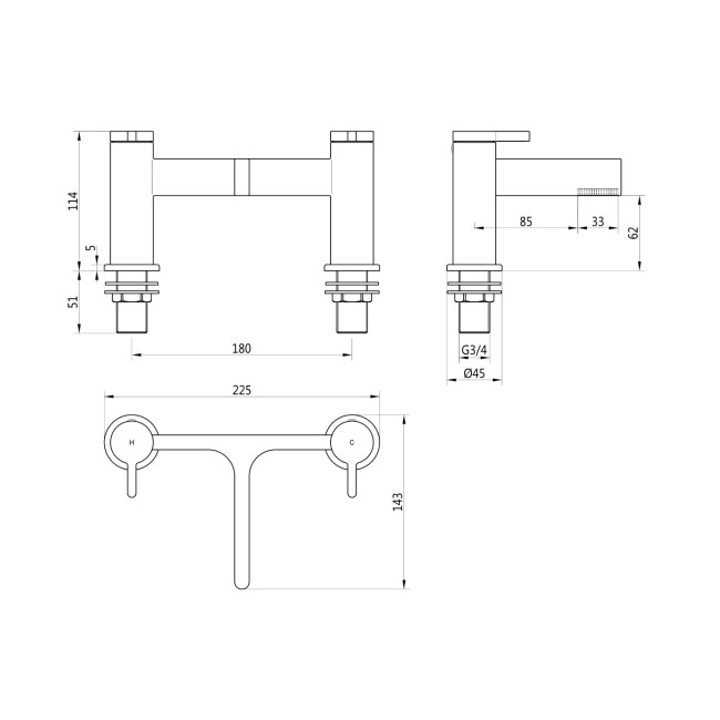 Chrome Bath Mixer Tap - Boca