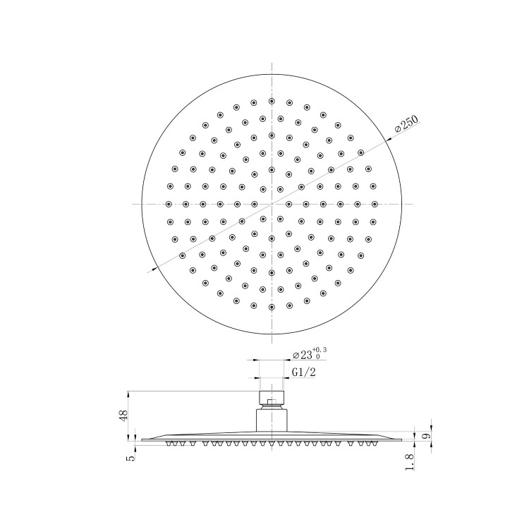 250mm Chrome Ultra Slim Round Rainfall Shower Head