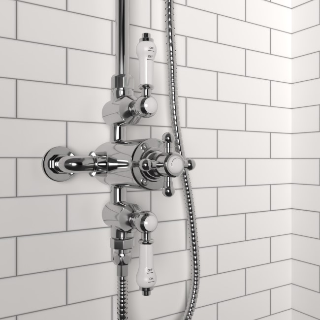 Chrome Traditional Thermostatic Mixer Shower Set with Slide Rail Kit & Hand Shower - Camden