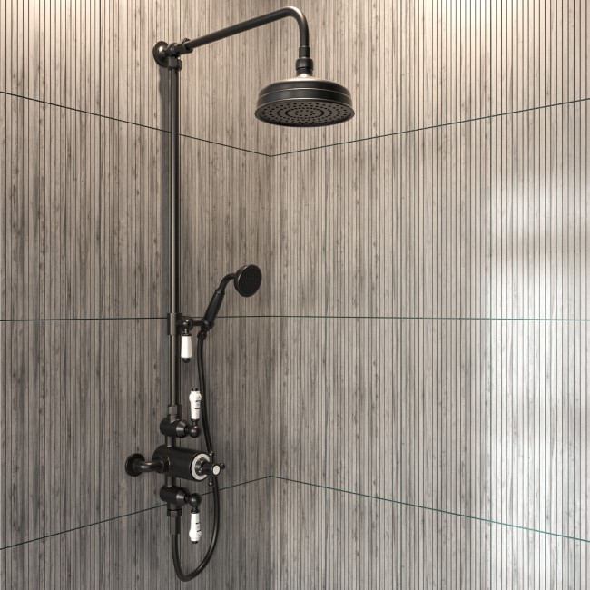 Black Traditional Thermostatic Mixer Shower with Round Overhead & Hand Shower - Camden