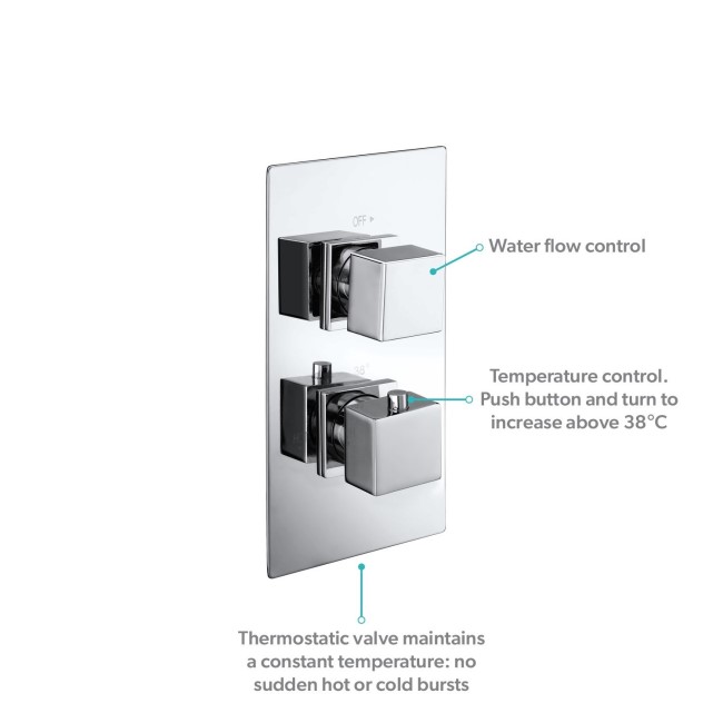 Chrome 1 Outlet Concealed Thermostatic Shower Valve with Dual Control - Cube