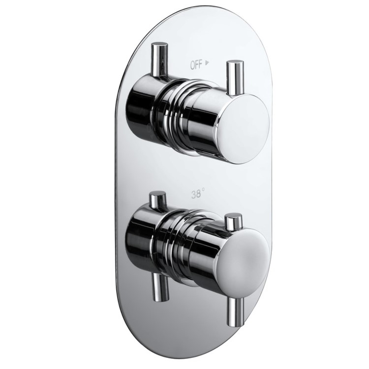 Chrome 2 Outlet Concealed Thermostatic Shower Valve with Dual Control - Flow