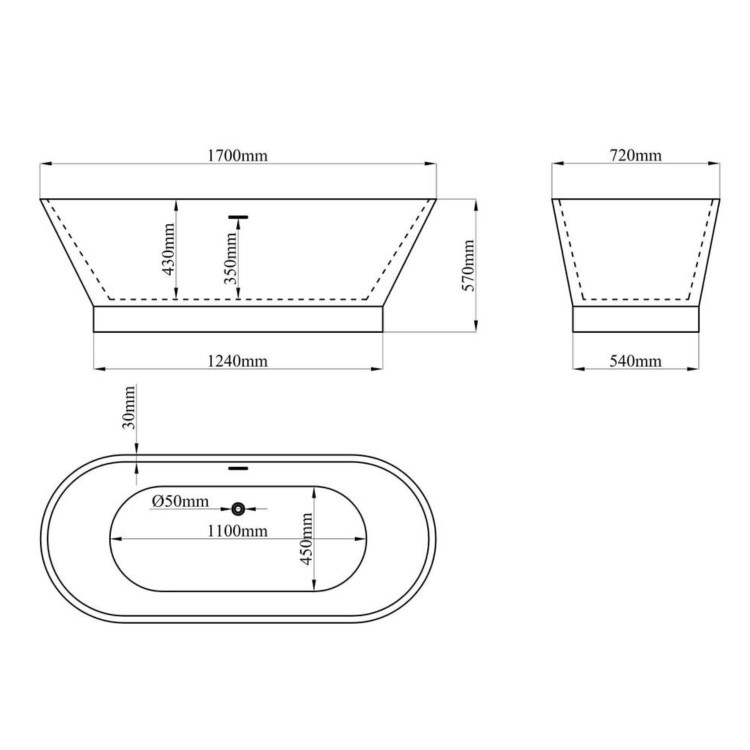 Freestanding Double Ended Bath 1700 x 720mm - Nero