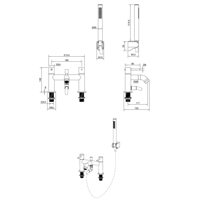 Chrome Bath Shower Mixer Tap - Arissa