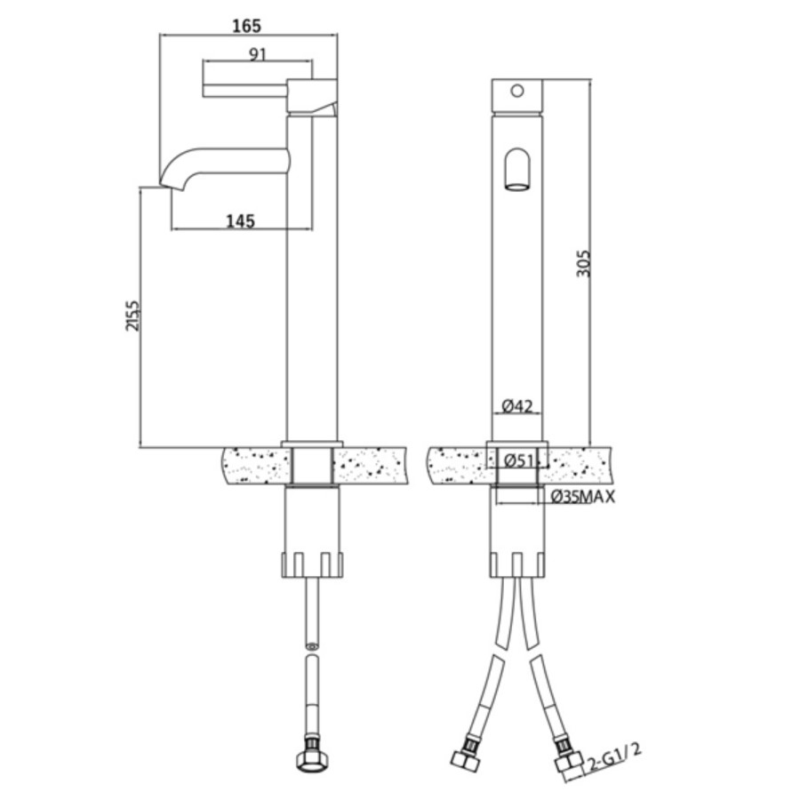 Tall Brushed Brass Mono Basin Mixer Tap - Arissa