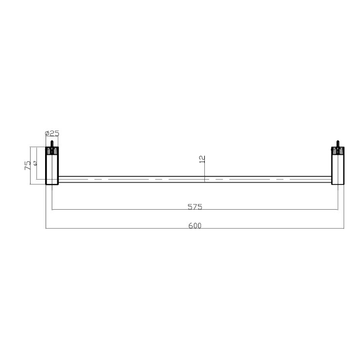 Slim 600mm Single Towel Bar - Warren