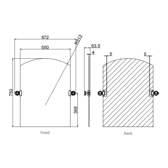 Frameless Arched Bathroom Mirror - 550 x 750mm - Baxenden