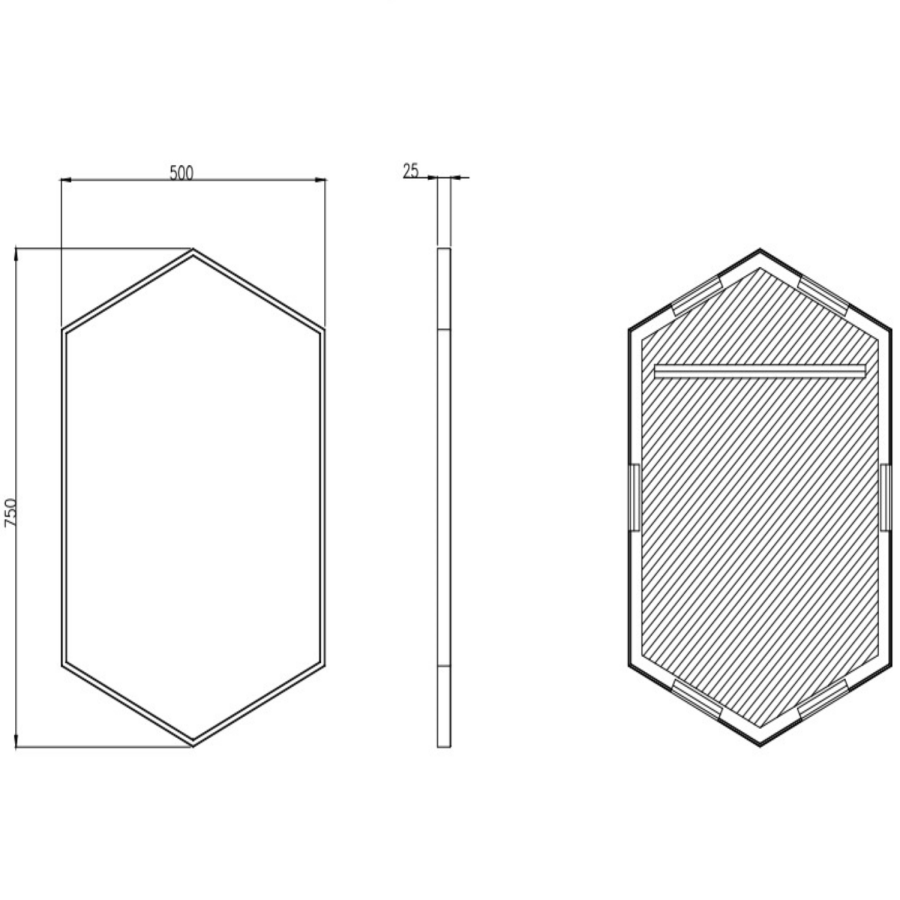Hexagon Grey Bathroom Mirror - 500 x 750mm - Hexa