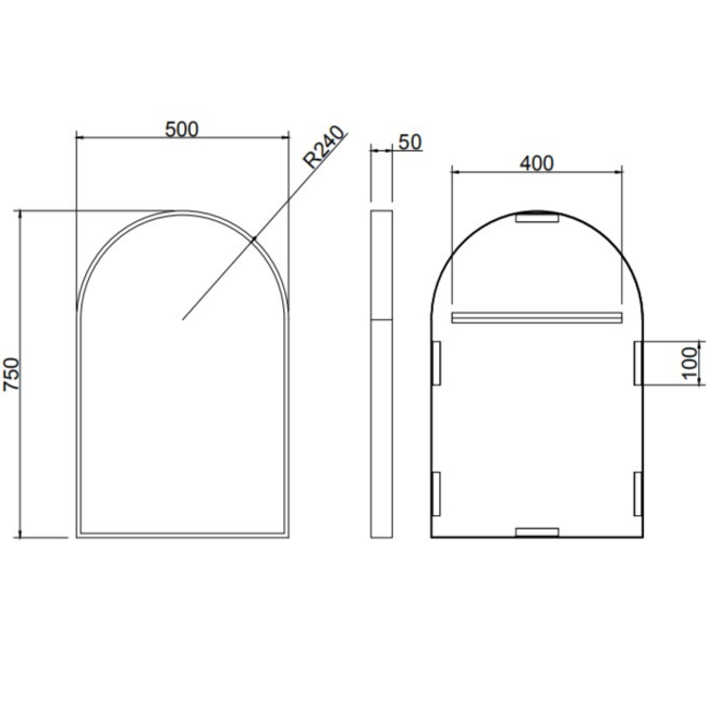 Arched Black Bathroom Mirror - 500 x 750mm - Empire