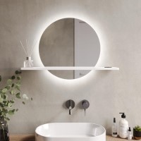 Round Backlit Heated Bathroom Mirror with Lights & White Shelf 500mm - Ersa