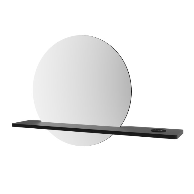 Round LED Bathroom Mirror with Black Shelf - 50cm - Ersa