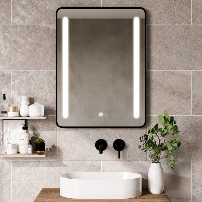 Rectangular Black Heated Bathroom Mirror with Lights 600 x 800mm - Lepus