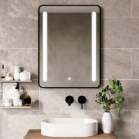 Rectangular Black Heated Bathroom Mirror with Lights 600 x 800mm - Lepus