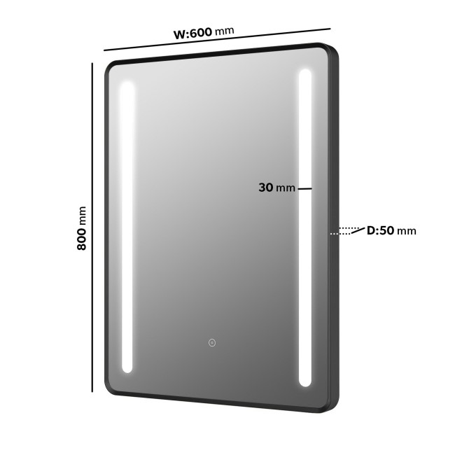 Rectangular Black Heated Bathroom Mirror with Lights 600 x 800mm - Lepus