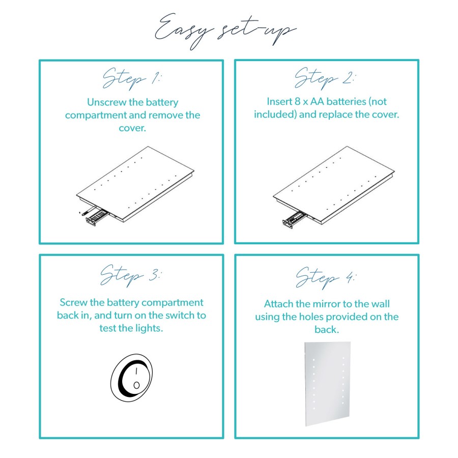 Rectangular LED Bathroom Mirror Battery Operated - 400 x 600mm - Lynx