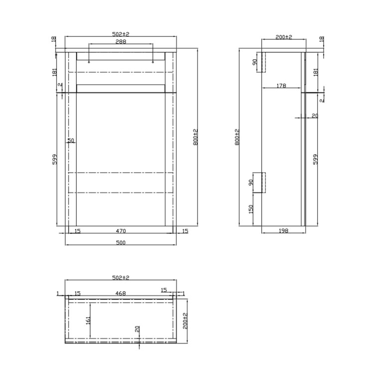 500mm Grey Back to Wall Toilet Unit Only - Avebury