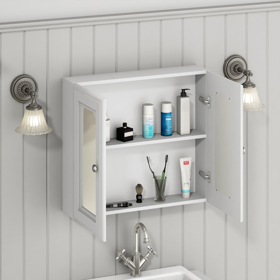 1200mm White Toilet and Sink Unit with Traditional Toilet and Mirrored Wall Cabinet - Westbury