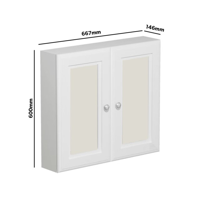 Double Door White Mirrored Bathroom Cabinet 667 x 600mm - Westbury