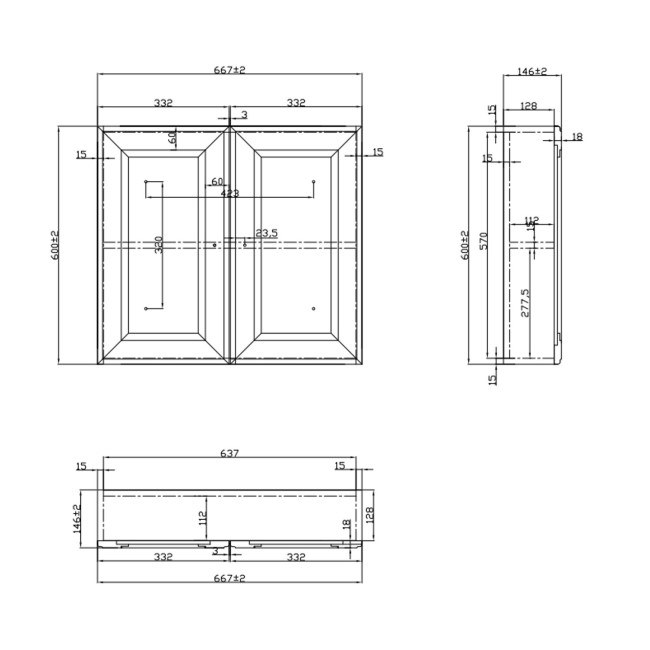 Double Door White Mirrored Bathroom Cabinet 667 x 600mm - Westbury