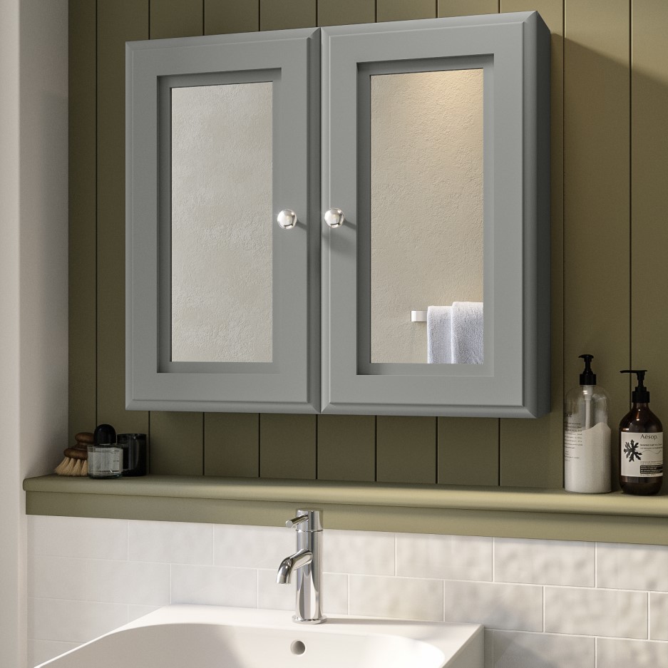 Light Grey Mirrored Wall Bathroom 667 x 600mm Westbury