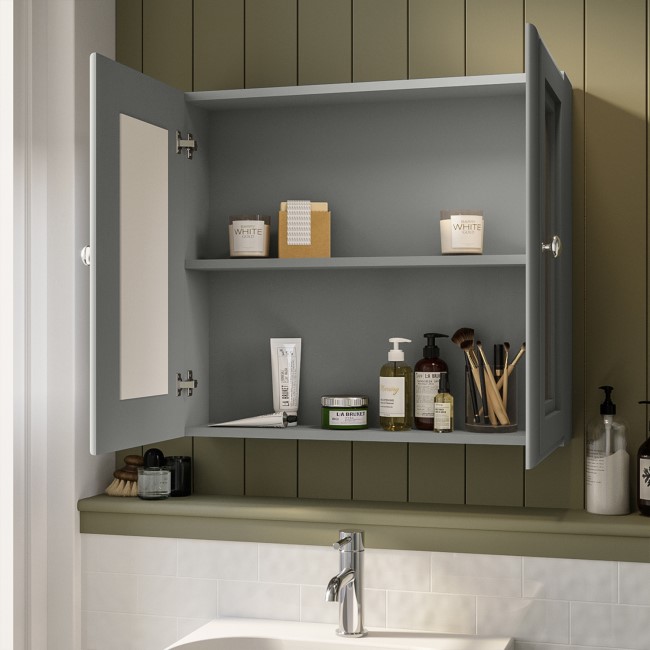 Double Door Grey Mirrored Bathroom Cabinet 667 x 600mm - Westbury