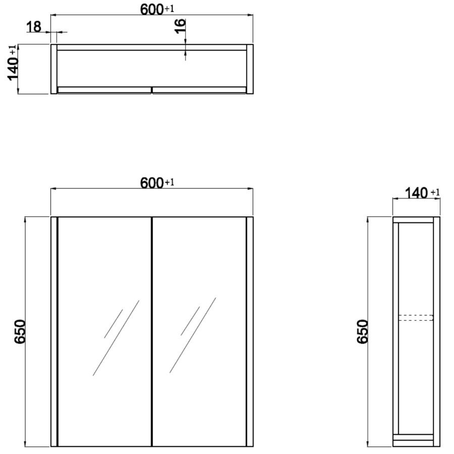 Blue Mirrored Wall Bathroom Cabinet 600 x 650mm - Ashford