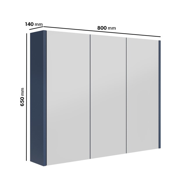 Blue Mirrored Wall Bathroom Cabinet 800 x 650mm - Ashford