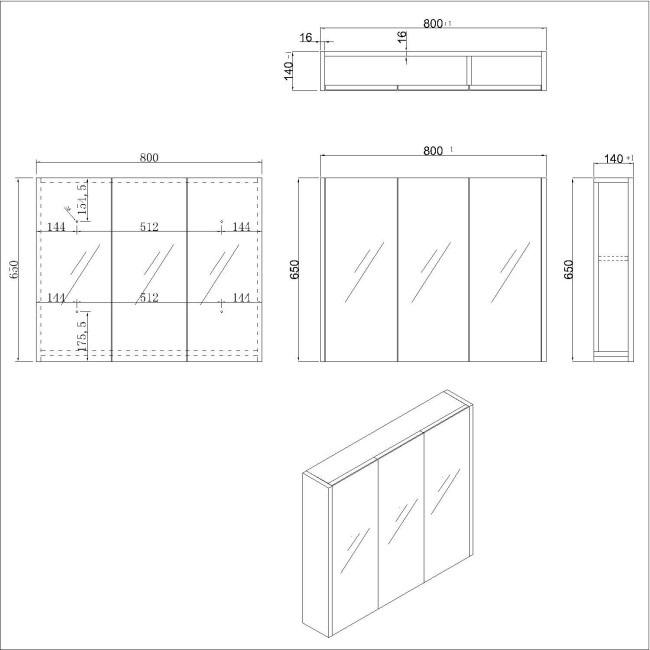 Blue Mirrored Wall Bathroom Cabinet 800 x 650mm - Ashford