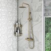 Brushed Brass Thermostatic Mixer Bar Shower with Round Overhead &amp; Pencil Handset - Arissa