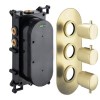Arissa Brushed Brass Concealed  Thermostatic Triple Handle Valve - 2 Outlet