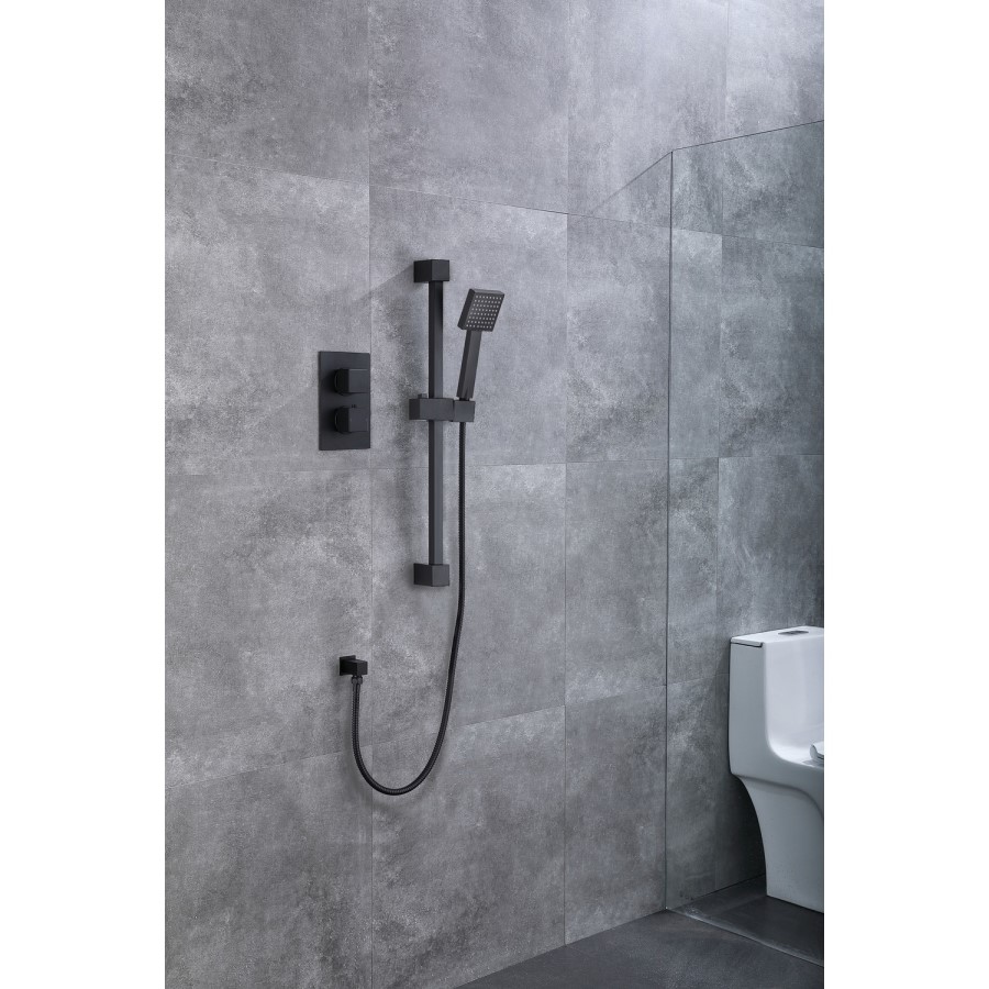 Black Square Adjustable Height Slide Rail Kit with Hand Shower - Zana