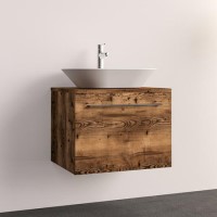 600mm Wood Effect Wall Hung Countertop Vanity Unit with Basin - Nerja