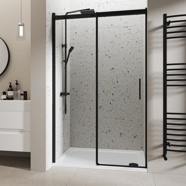 1000mm Black Frameless Sliding Shower Door 8mm Glass - Aqulia