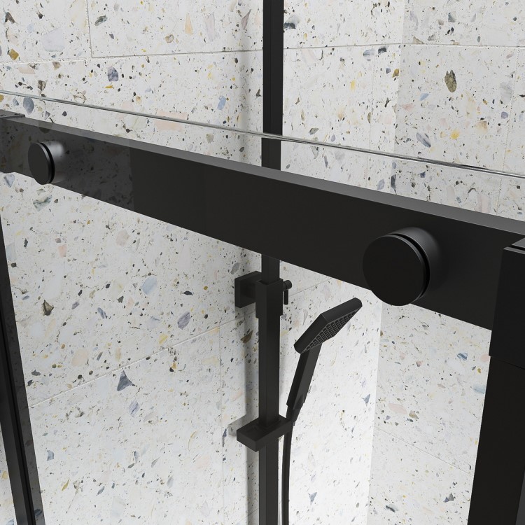 1000mm Black Frameless Sliding Shower Door 8mm Glass - Aqulia