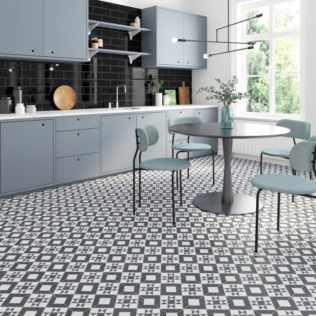 Black Modern Patterned Floor Tile 330 x 330mm - Mayfair