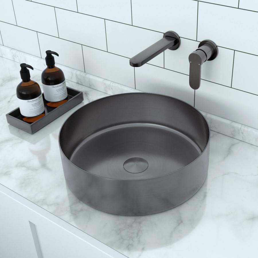 Stainless Steel Grey Round Countertop Basin 400mm - Zorah