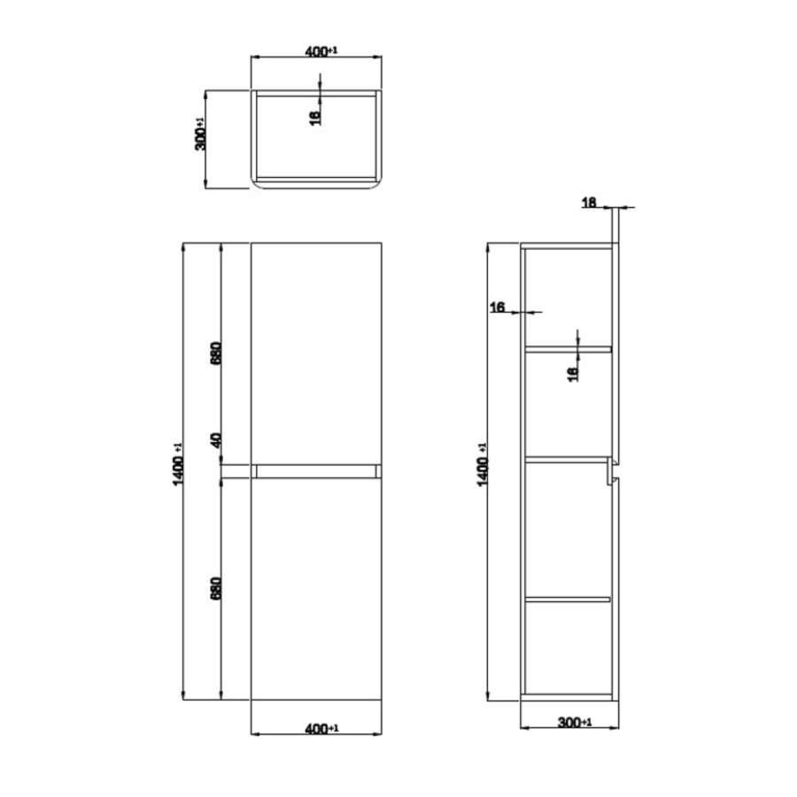 Grey Wall Hung Tall Bathroom Cabinet 400mm - Pendle