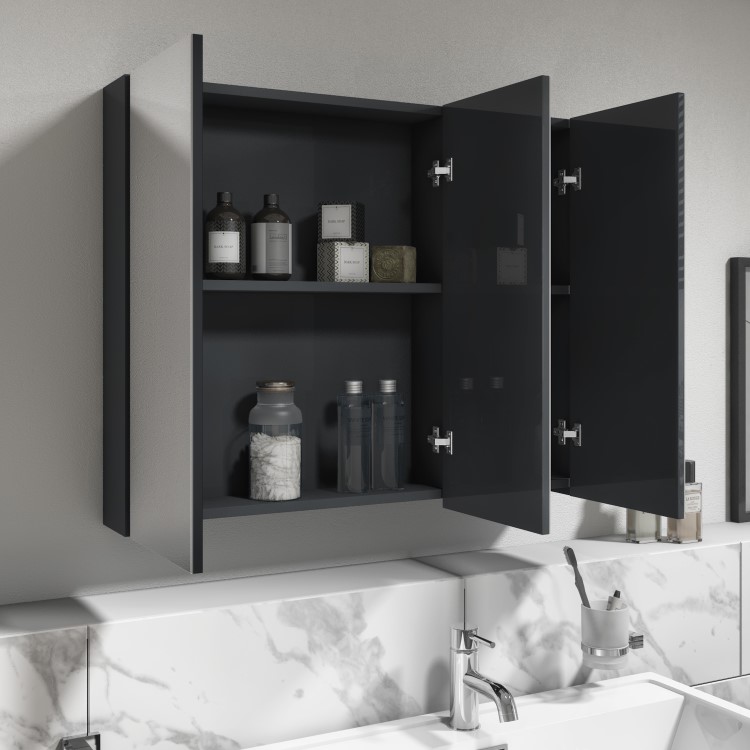 Dark Grey 3 Door Mirrored Bathroom Cabinet 800 x 650mm - Pendle